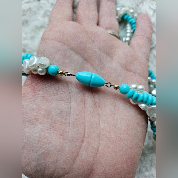 Vintage Avon Faux Turquoise Pearl Torsade Intertwined Rope Necklace, Choker - Picture 5 of 7